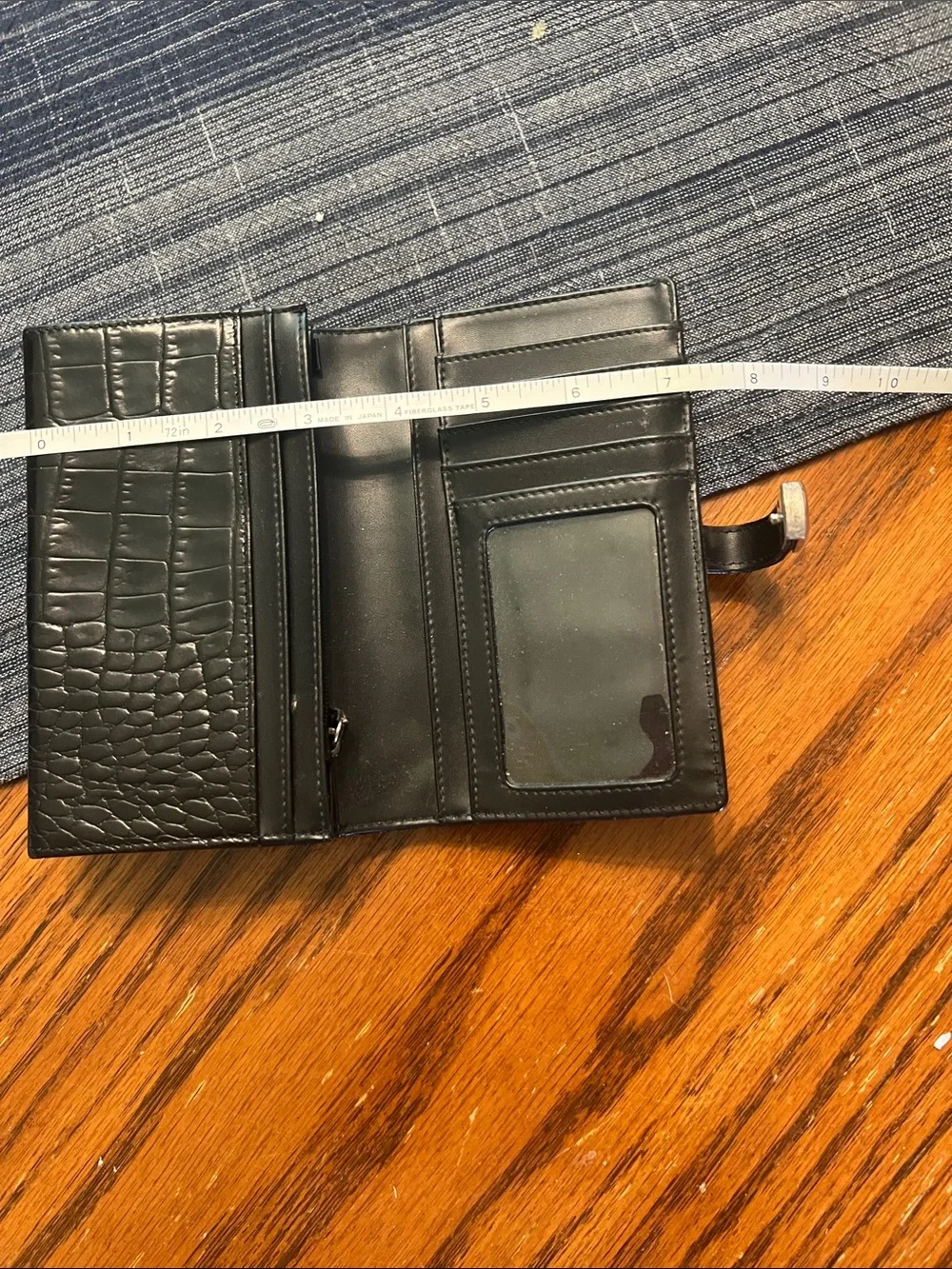 Ralph Lauren Black Croc-Embossed Leather Key & Card Holder